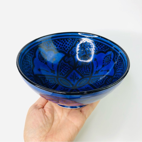 Handmade Moroccan Decor Bowl Royal Blue Pottery Diameter 6.5" Signed ASSACA - Picture 6 of 7